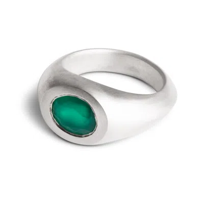 Kasun Women's Signet Ring - Silver & Green Agate
