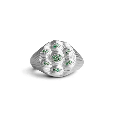 Kasun Women's Silver / Green Eyes Of Many Signet Ring – Silver & Tsavorite Eyes In Silver/green