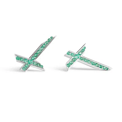 Kasun Women's Silver / Green Lucky Star Earrings - May - Emerald - Silver In Multi