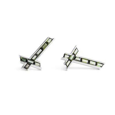 Kasun Women's Silver / Green Lucky Star Earrings - October - Tourmaline - Silver In Multi