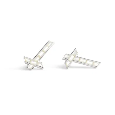 Kasun Women's Silver / White Lucky Star Earrings - June - Pearl - Silver In Multi