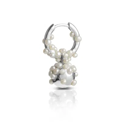 Kasun Women's Silver / White Pearl Droplet Hoop Earrings Silver In Multi