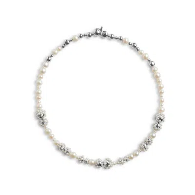 Kasun Women's Silver / White Pearl Droplets Necklace Silver In Multi
