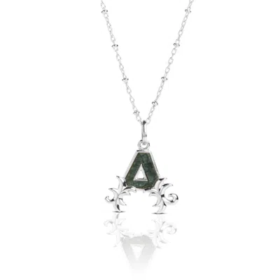 Kasun Women's Solid Silver A Initial Necklace With Green Marble