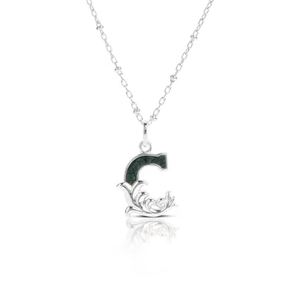 Kasun Women's Solid Silver C Initial Necklace With Green Marble In Gray