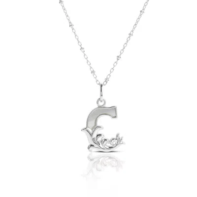 Kasun Women's Solid Silver C Initial Necklace With Mother Of Pearl