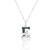 Kasun Women's Solid Silver E Initial Necklace With Green Marble In Silver