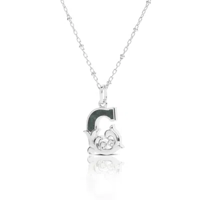 Kasun Women's Solid Silver G Initial Necklace With Green Marble