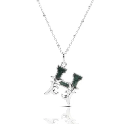 Kasun Women's Solid Silver H Initial Necklace With Green Marble