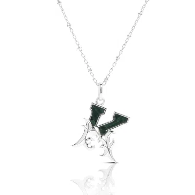 Kasun Women's Solid Silver K Initial Necklace With Green Marble