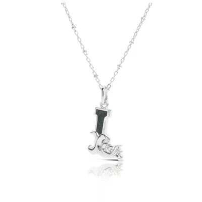 Kasun Women's Solid Silver L Initial Necklace With Green Marble