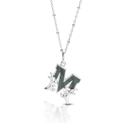Kasun Women's Solid Silver M Initial Necklace With Green Marble