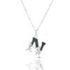 Kasun Women's Solid Silver N Initial Necklace With Green Marble In Silver