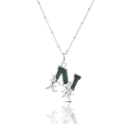 Kasun Women's Solid Silver N Initial Necklace With Green Marble