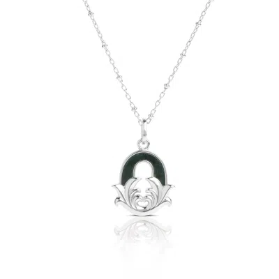 Kasun Women's Solid Silver O Initial Necklace With Green Marble