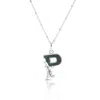 Kasun Women's Solid Silver P Initial Necklace With Green Marble In Silver