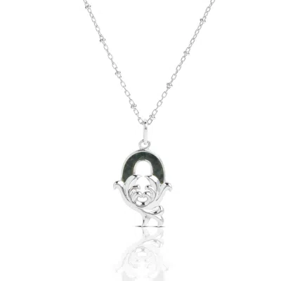 Kasun Women's Solid Silver Q Initial Necklace With Green Marble