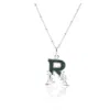 Kasun Women's Solid Silver R Initial Necklace With Green Marble In Silver