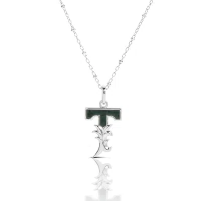 Kasun Women's Solid Silver T Initial Necklace With Green Marble