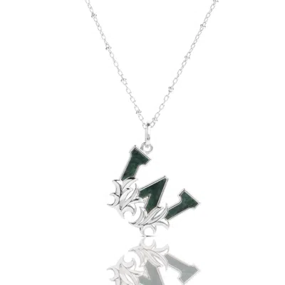 Kasun Women's Solid Silver W Initial Necklace With Green Marble