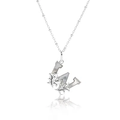 Kasun Women's Solid Silver W Initial Necklace With Mother Of Pearl