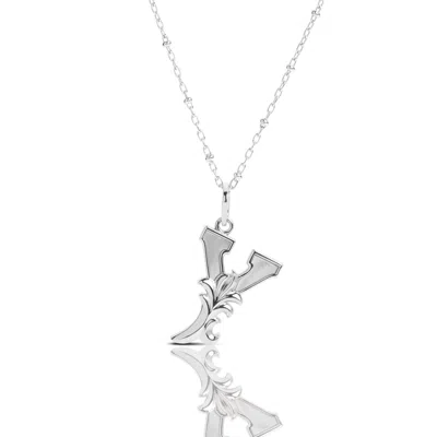 Kasun Women's Solid Silver Y Initial Necklace With Mother Of Pearl