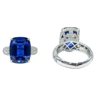 Pre-owned Kat Florence 13.3ct Vivid Blue Tanzanite Ring With D Flawless Diamonds