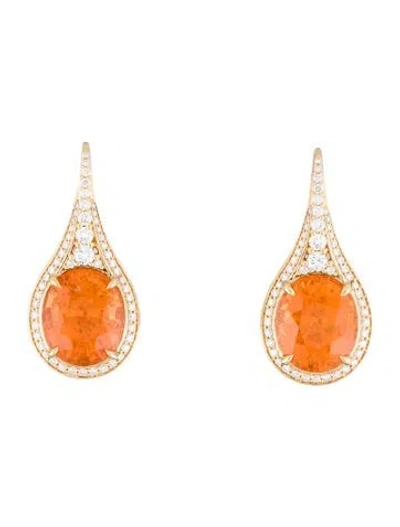 Pre-owned Kat Florence 18k 14.00ctw Spessartine Garnet & Diamond Drop Earrings In Multi