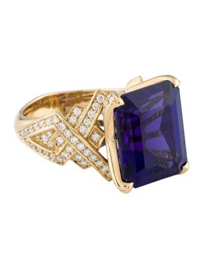 Pre-owned Kat Florence 18k 14.01ct Tanzanite & Diamond Cocktail Ring In Multi