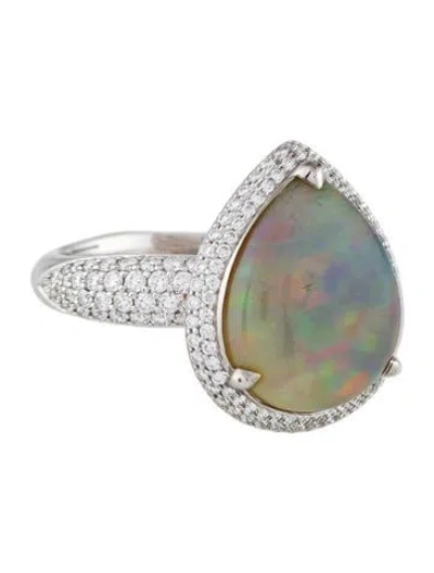 Pre-owned Kat Florence 18k 5.19ctw Opal & Diamond Cocktail Ring In Multi