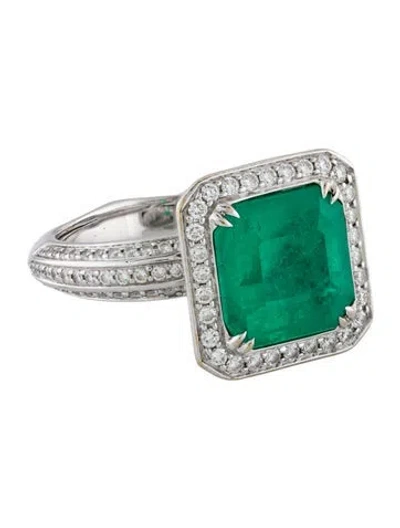 Pre-owned Kat Florence 18k 5.24ct Colombian Emerald & Diamond Cocktail Ring In Multi