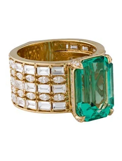 Pre-owned Kat Florence 18k 7.41ct Emerald & Diamond Cocktail Ring In Multi