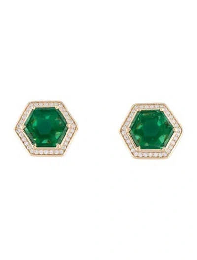 Pre-owned Kat Florence 18k Emerald & Diamond Earrings In Multi