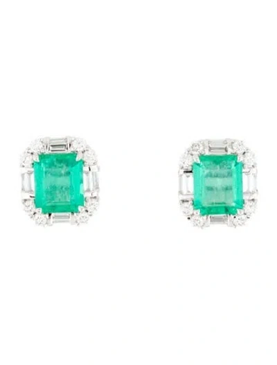 Pre-owned Kat Florence 18k Emerald & Diamond Stud Earrings In Multi