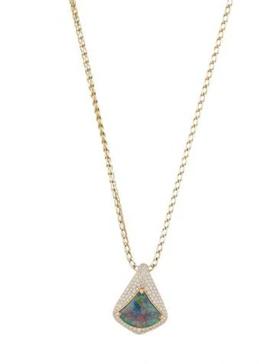 Pre-owned Kat Florence 18k Opal & Diamond Pendant Necklace, 22.5" In Multi