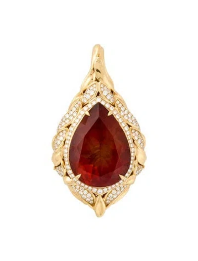 Pre-owned Kat Florence 18k Sunstone & Diamond Pendant In Multi