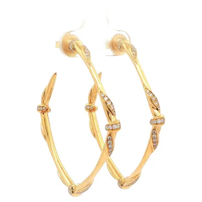 Pre-owned Kat Florence 18k Yellow Gold .90ctw Diamond Large Hoop Earrings W/ Original Box