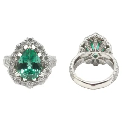 Pre-owned Kat Florence 2.33ct Neon Paraiba Tourmaline Diamond Ring In Multi