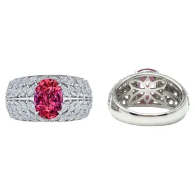 Pre-owned Kat Florence 4.31ct Unheated Ceylon Padparadscha Sapphire Diamond Ring In Blue