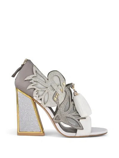 Kat Maconie Aya Anch Crystal-embellished Sandals In Gray