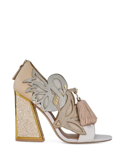 Kat Maconie Aya Anch Crystal-embellished Sandals In Gray