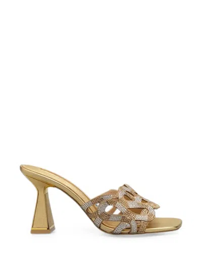 Kat Maconie Crystal-embellished Leather Sandals In Gold