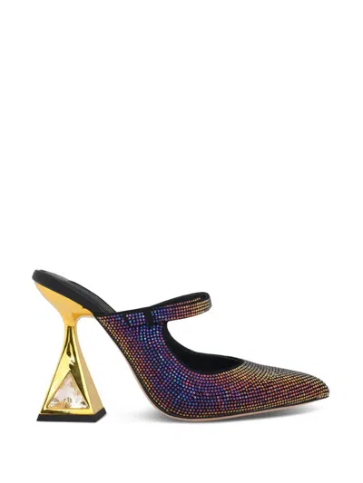 Kat Maconie Crystal-embellished Pointed-toe Mules In Multi