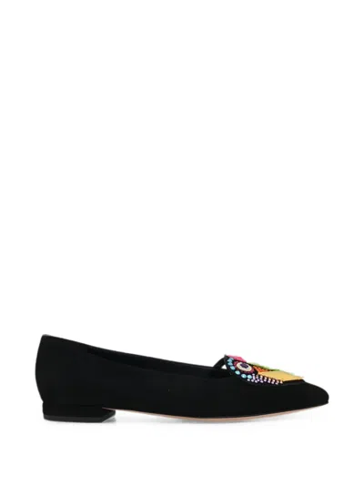 Kat Maconie Embellished Pointed-toe Ballet Flats In Black
