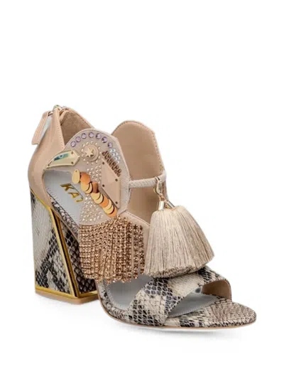 Kat Maconie Embellished Snakeskin-effect Sandals In Neutral