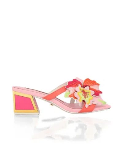 Kat Maconie Eve Floral-applique Block-heel Sandals In Pink