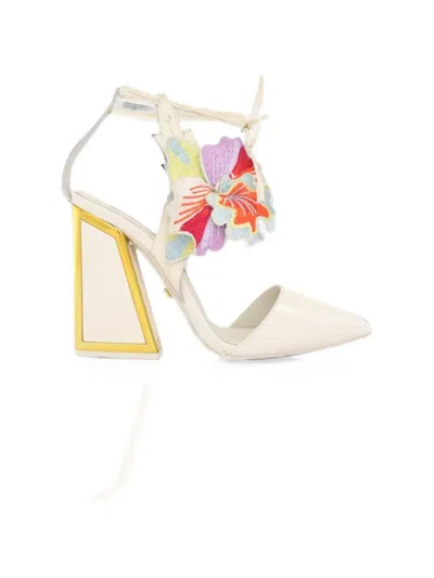 Kat Maconie Floral-embroidered Mules In White