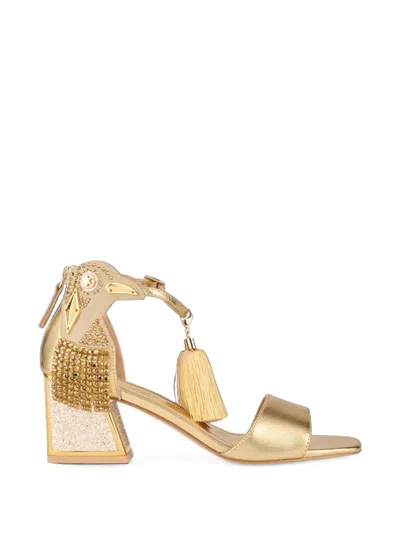 Kat Maconie Kay Tassel-embellished Glitter-block Sandals In Gold