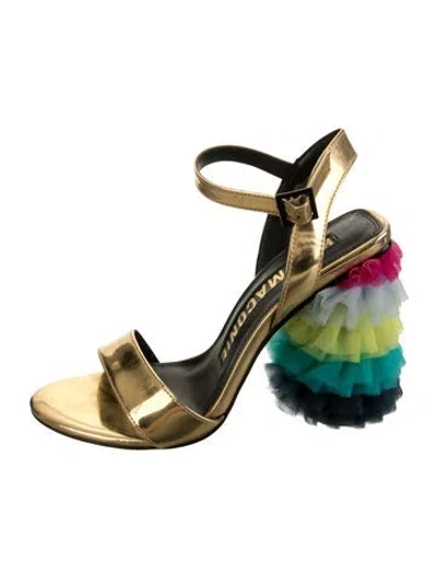 Pre-owned Kat Maconie Leather Colorblock Pattern Sandals In Gold