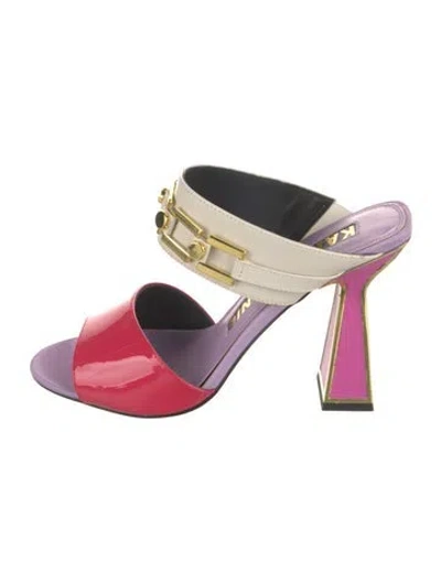 Pre-owned Kat Maconie Leather Colorblock Pattern Sandals In Multicolor